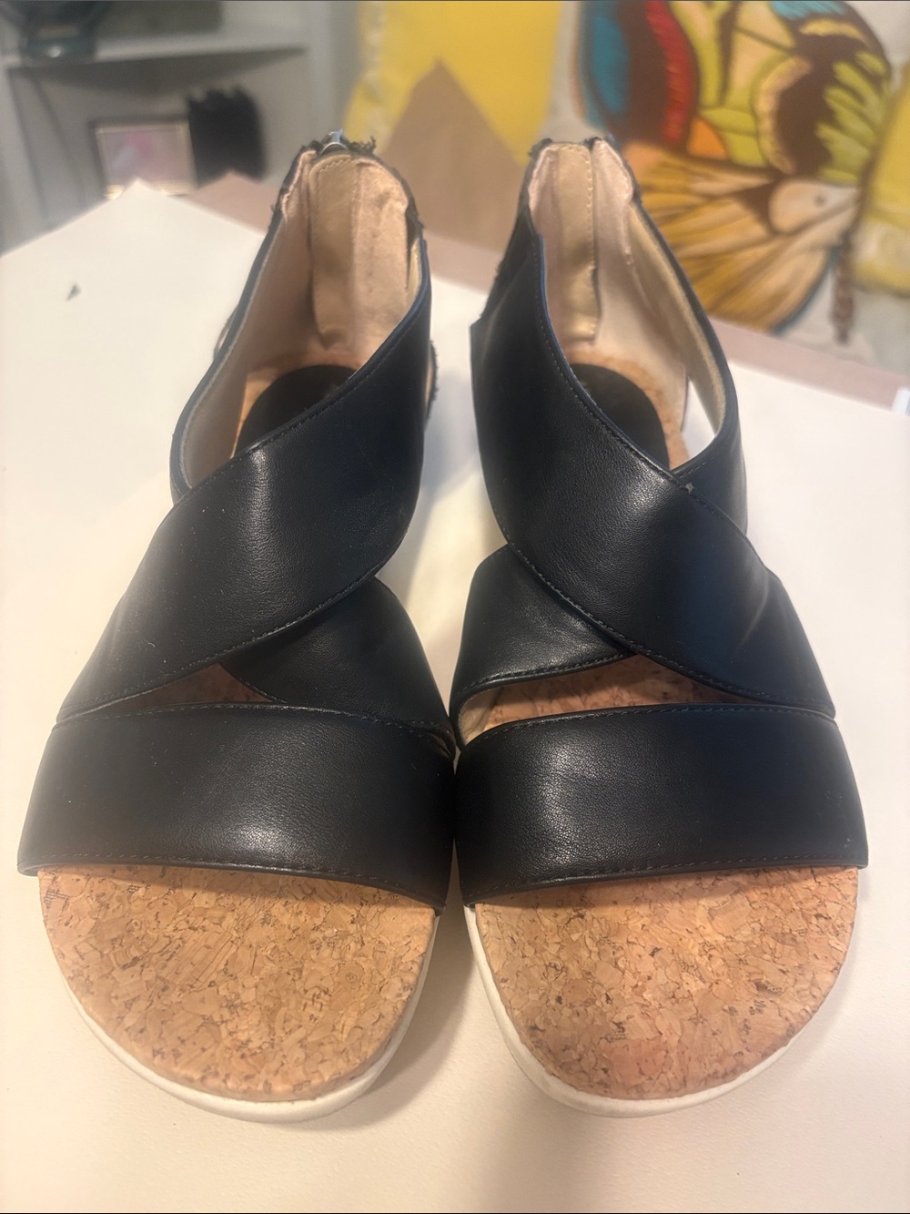 Adrienne Vittadini Black Cork-Trim Crisscross Sandals